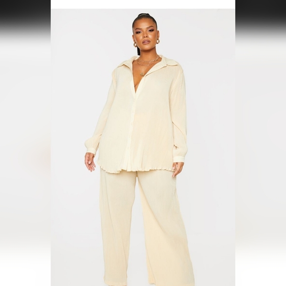 PrettyLittleThing Tops - PrettyLittleThing Cream Oversized Button Down Blouse